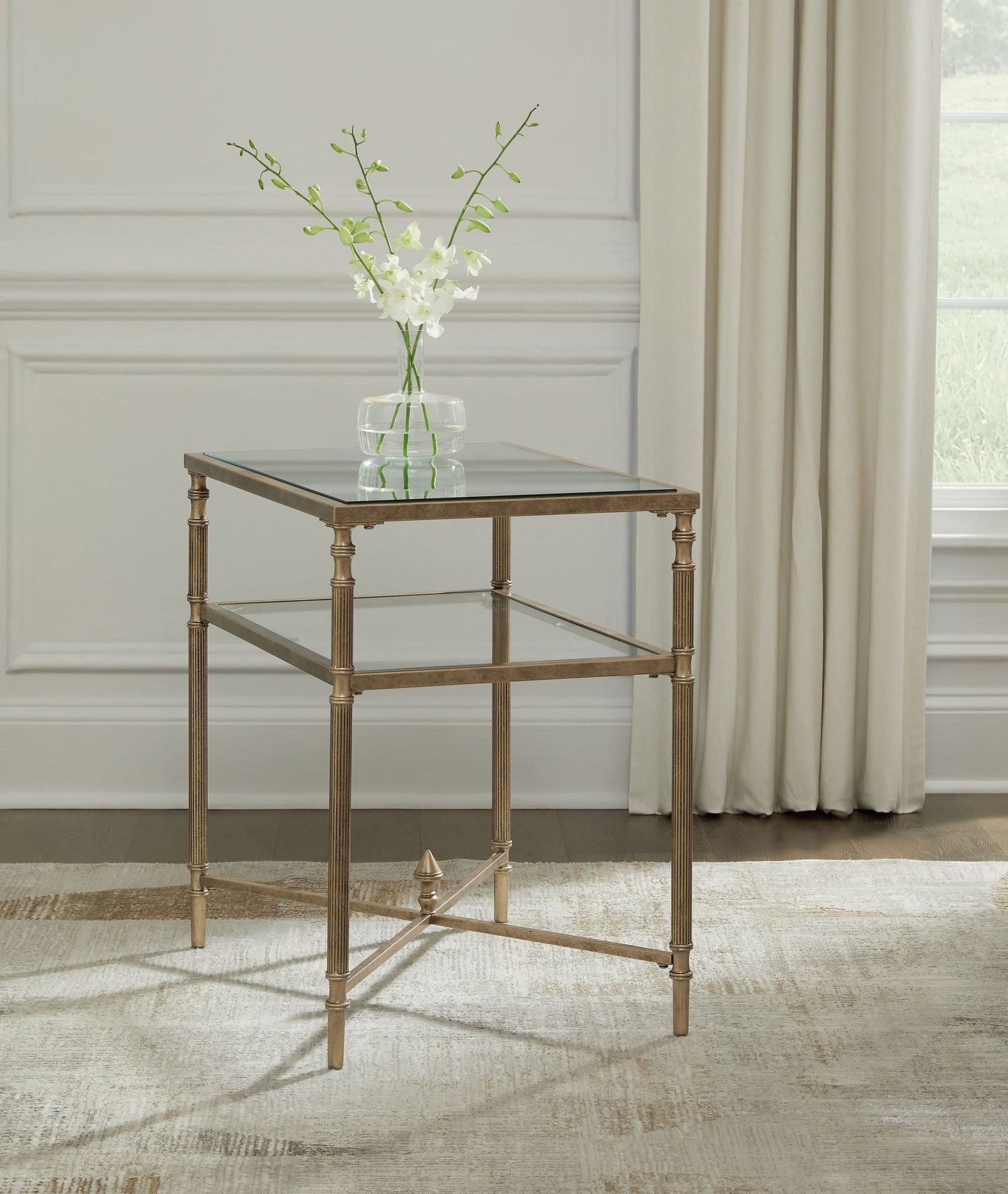 Cloverty - Rectangular End Table - Aged Gold Finish
