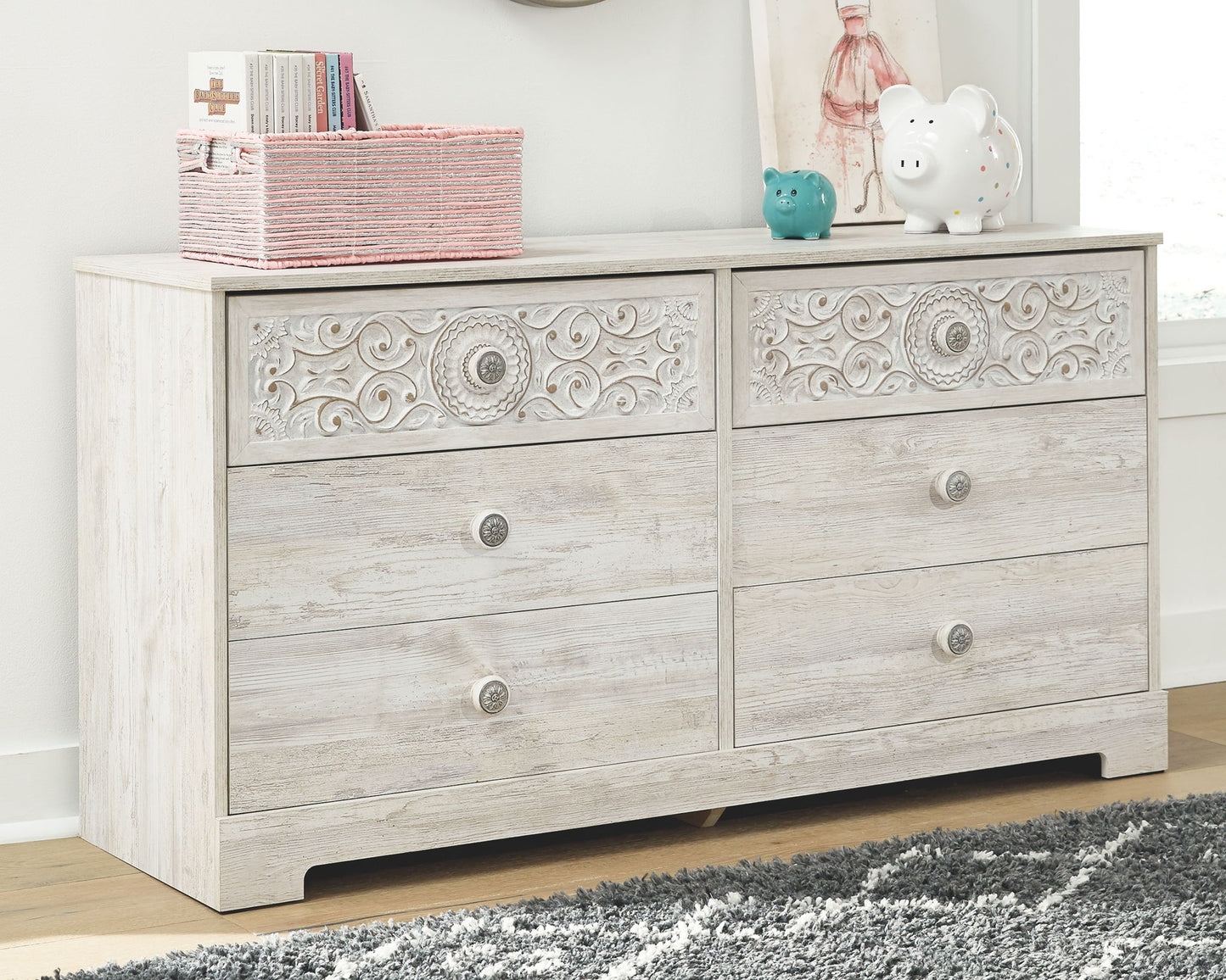 Paxberry - Six Drawer Dresser - Vinyl-Wrapped - Whitewash