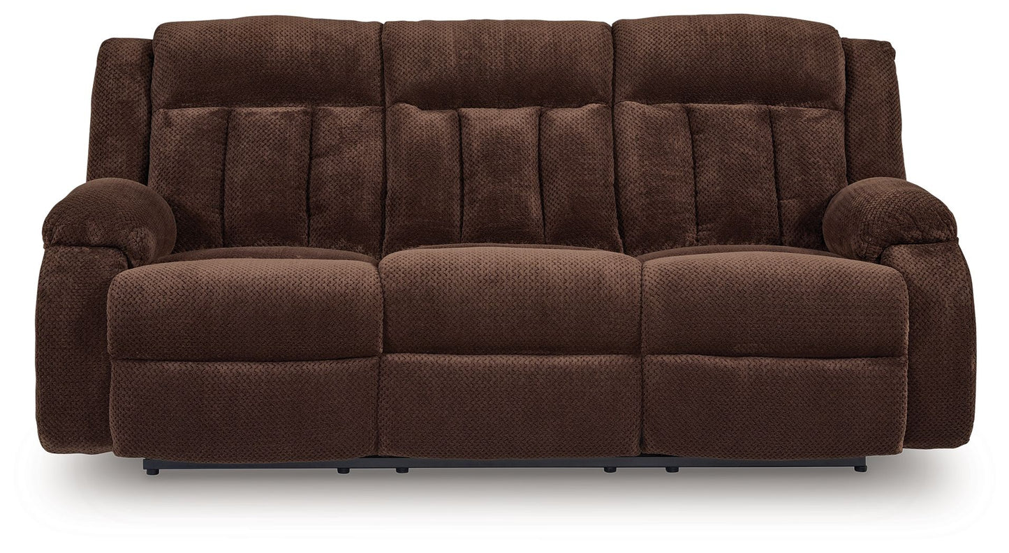Free Wake - Reclining Power Sofa With Drop Down Table - Chocolate