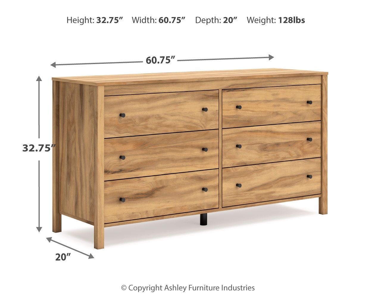 Bermacy - Six Drawer Dresser - Light Brown