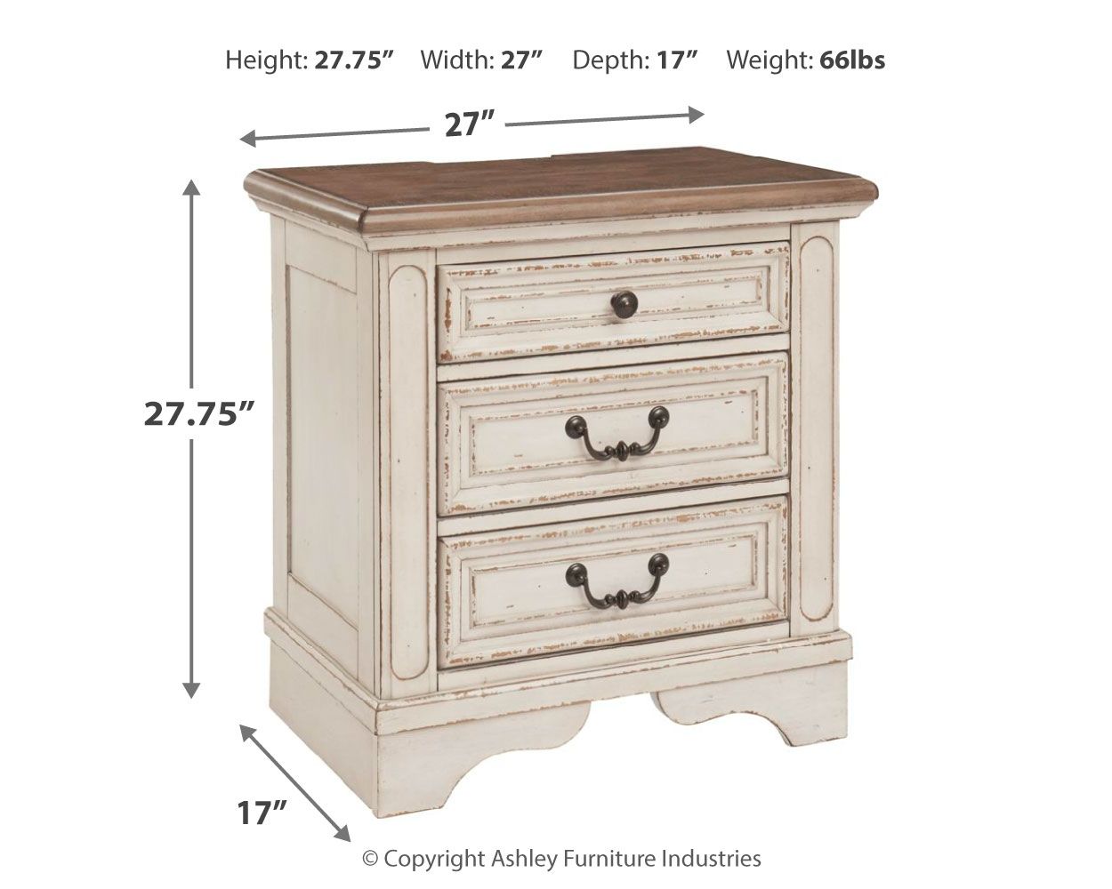 Realyn - Three Drawer Night Stand - White / Brown / Beige