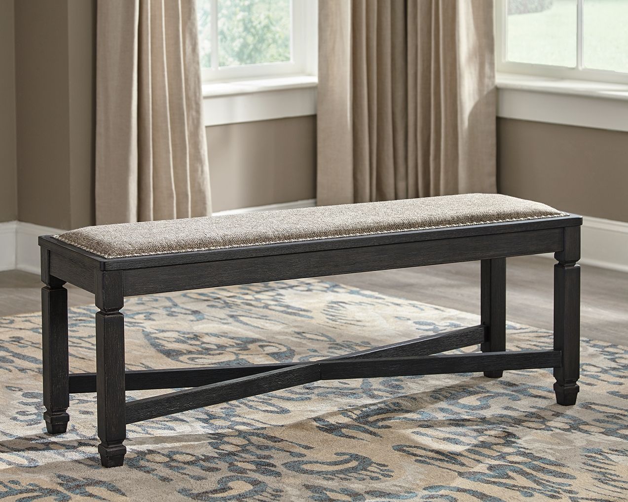 Tyler Creek - Upholstered Bench - Black / Grayish Brown