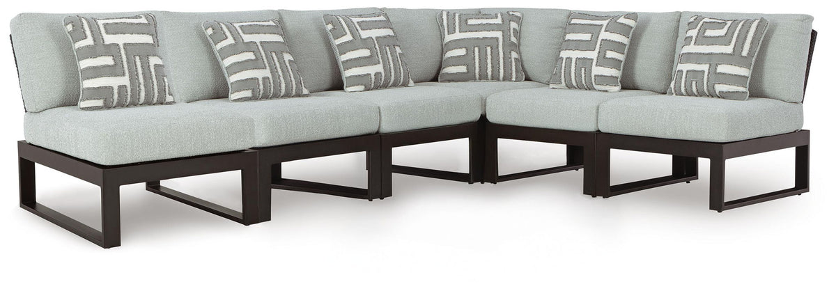 Beachloft 6-piece outdoor sectional in black and gray by Ashley Furniture