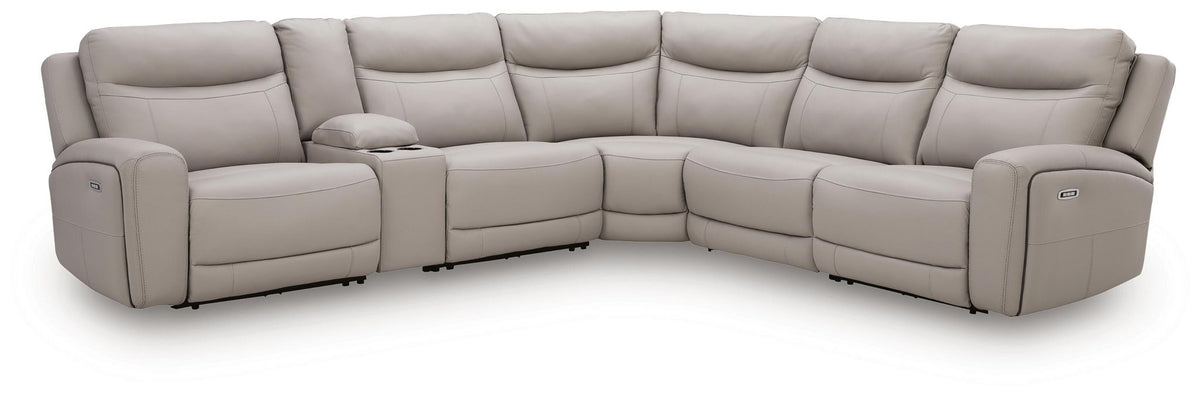 Gravier 6-piece power reclining sectional with storage console in gray by Ashley Furniture
