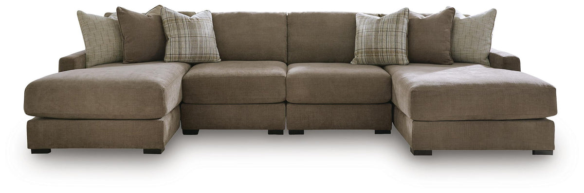 Camellia-Court 4-piece double chaise sectional in coffee by Ashley Furniture