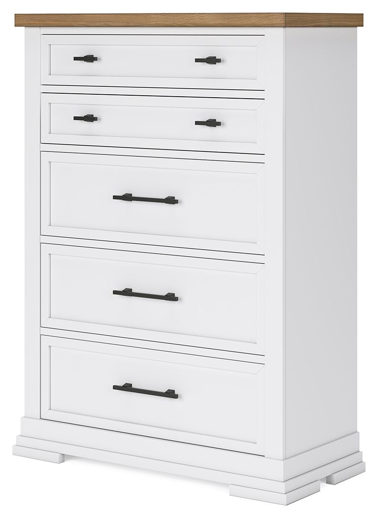 Ashbryn - Five Drawer Chest - White / Natural