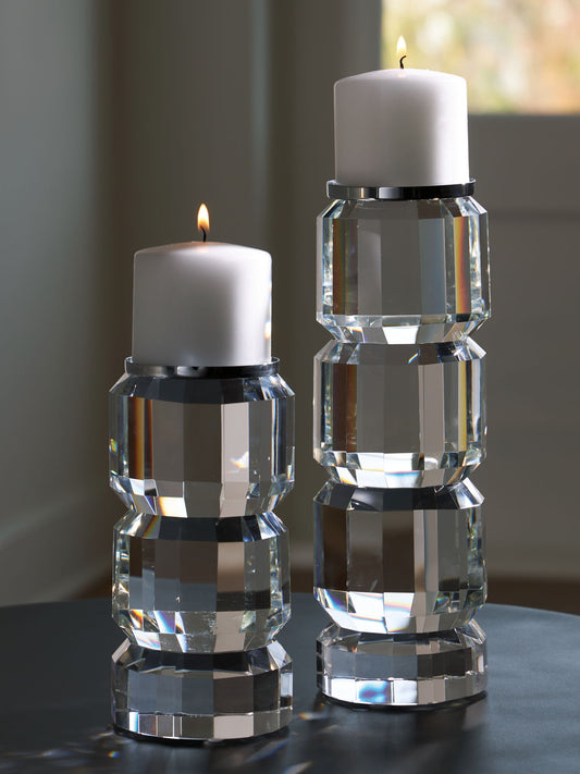 Brentley - Candle Holder Set (Set of 2) - Clear / Silver Finish