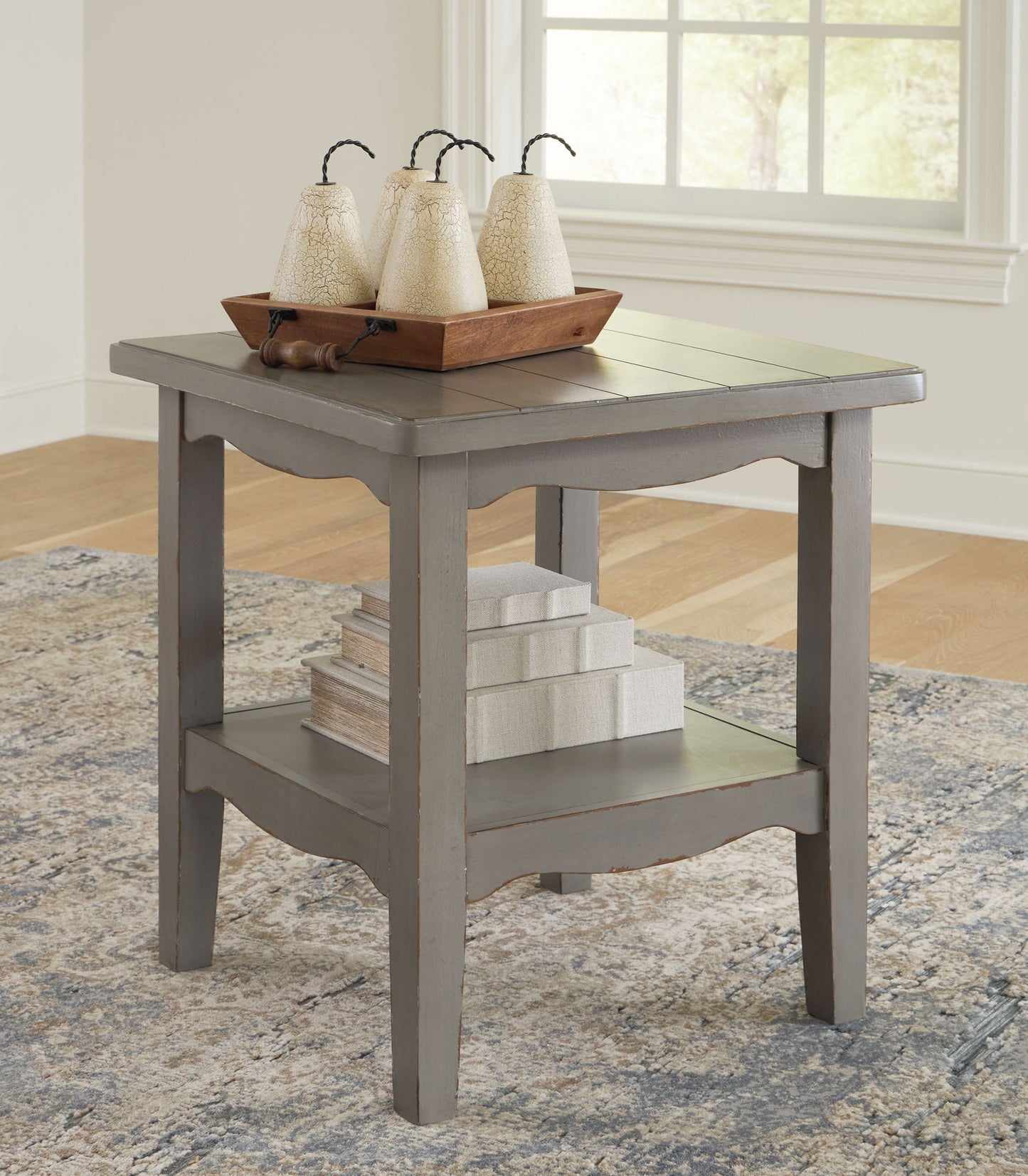 Charina - Square End Table - Antique Gray