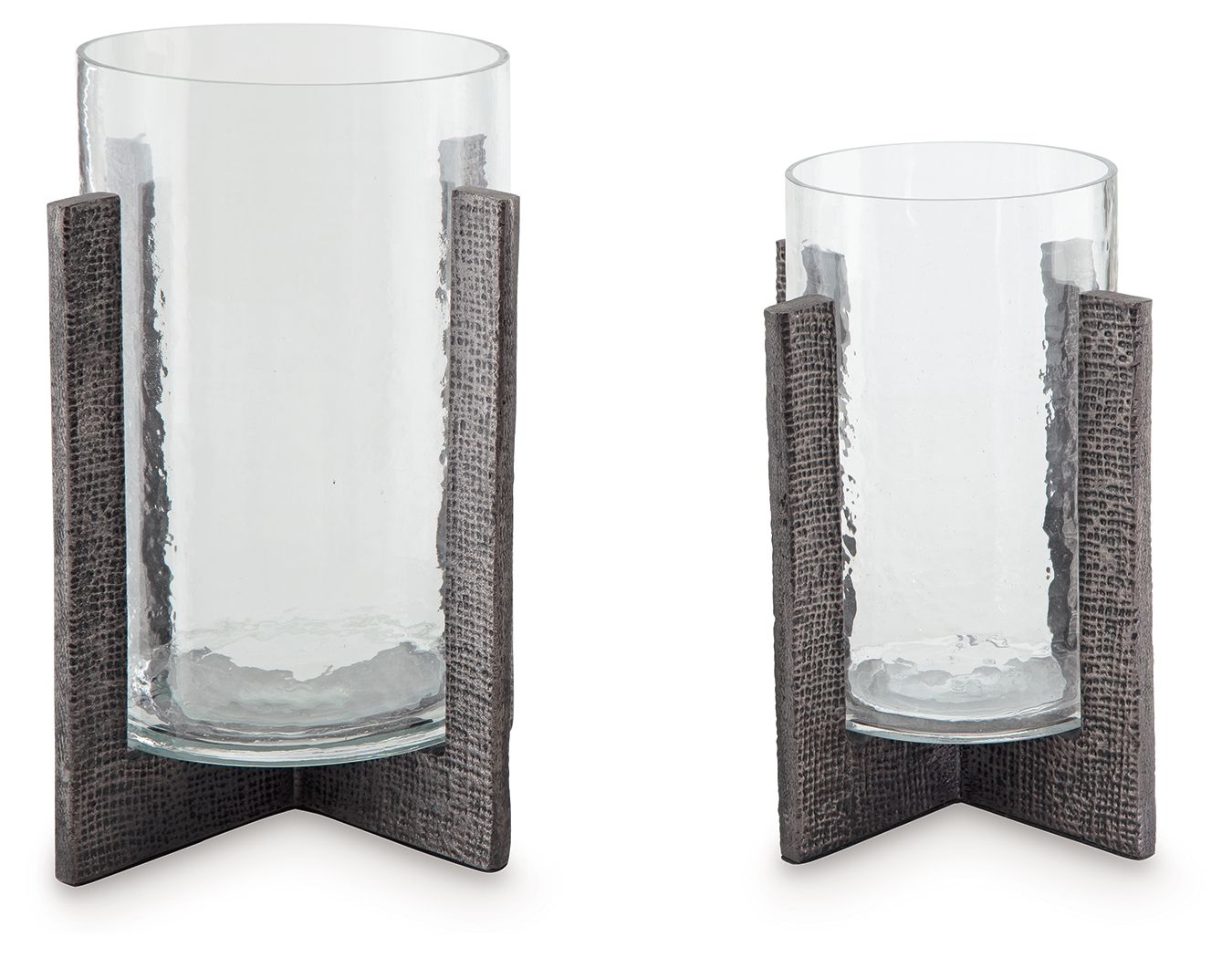 Garekton - Candle Holder Set (Set of 2) - Clear / Pewter Finish