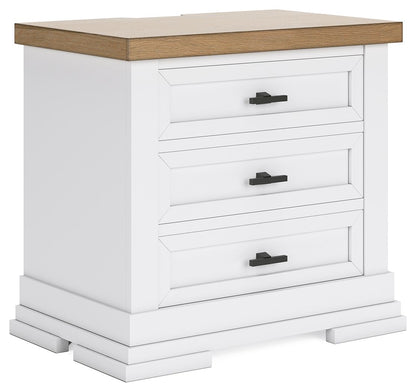 Ashbryn - Three Drawer Night Stand - White / Natural