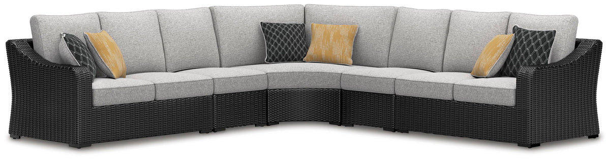 Beachcroft 5-piece outdoor sectional in black and light gray by Ashley Furniture
