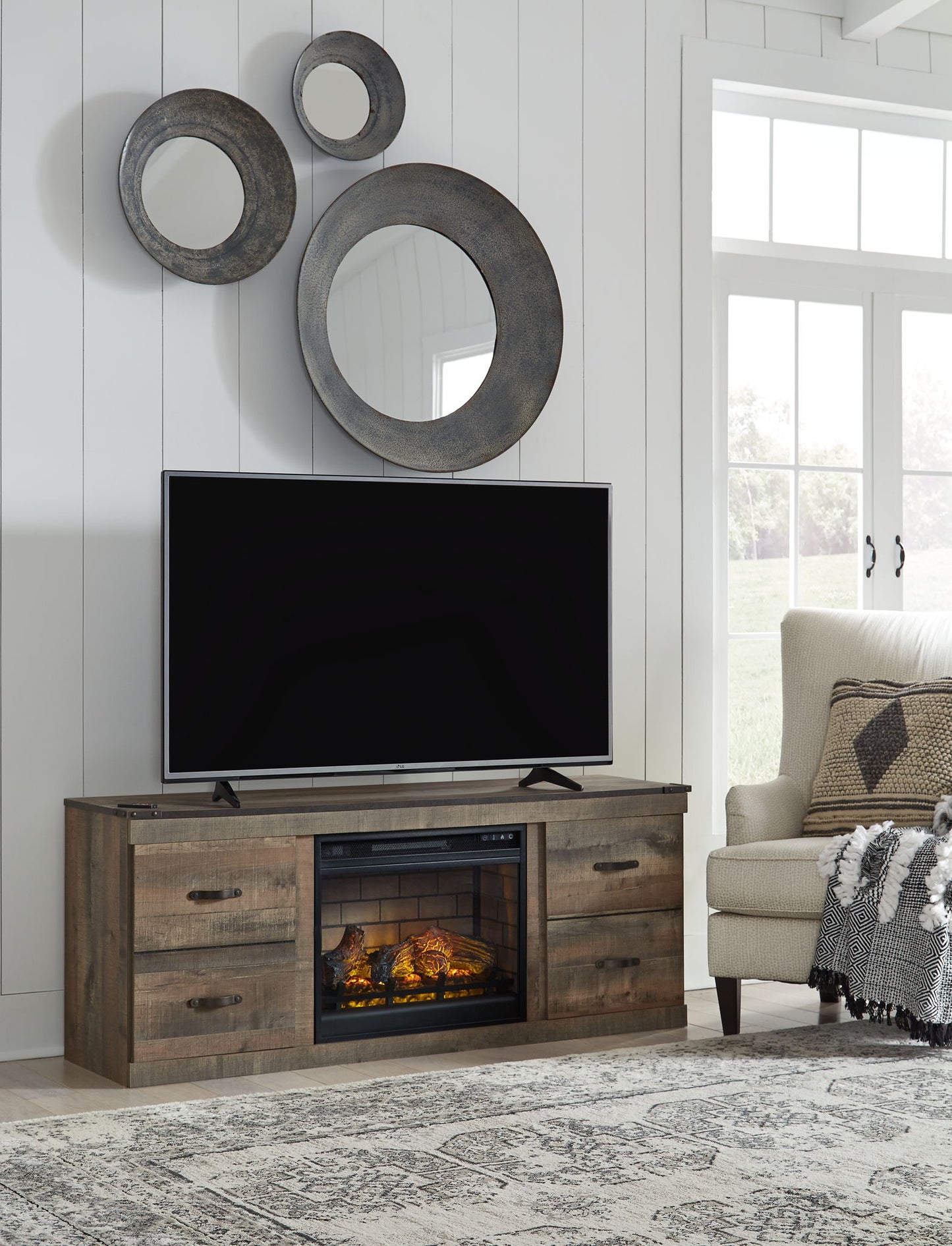 Trinell - TV Stand With Electric Fireplace - Brown
