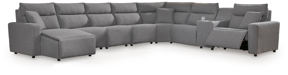 Modmax II 8-piece power reclining sectional with console in salt and pepper by Ashley Furniture