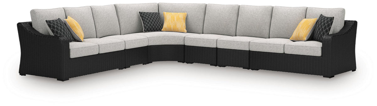 Beachcroft 6-piece outdoor sectional in black and light gray by Ashley Furniture