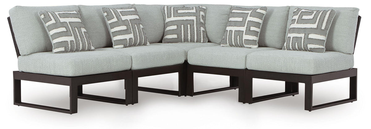 Beachloft 5-piece outdoor sectional in black and gray by Ashley Furniture