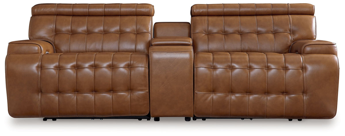 Temmpton 3-piece power reclining sectional loveseat with console in chocolate by Ashley Furniture