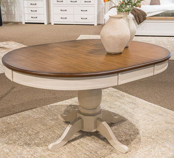 Wirloni antique white brown oval dining room butterfly extension table by Ashley Furniture