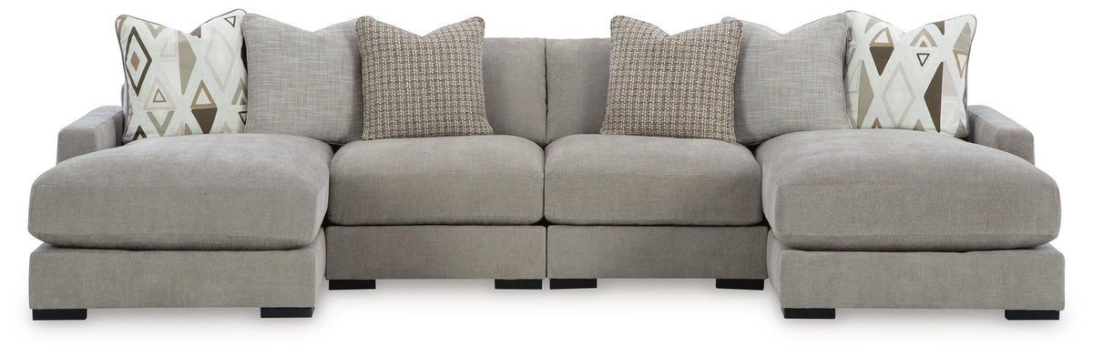 Aslan Court 4-piece sofa pit sectional in pebble by Ashley Furniture