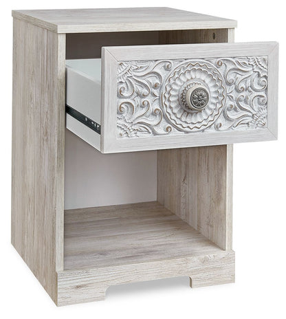 Paxberry - One Drawer Night Stand - Open Cubby - Whitewash